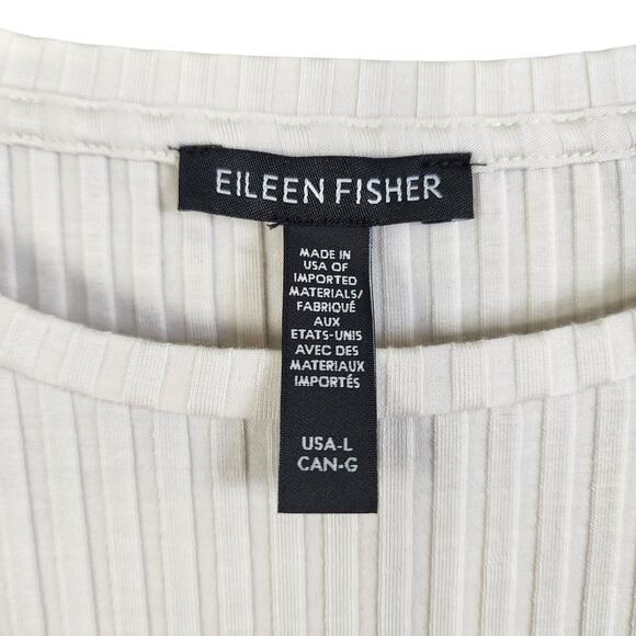 Eileen Fisher Womens Textured Stretch Rib Round Neck Top Size Large Bone Luxury - Picture 4 of 9